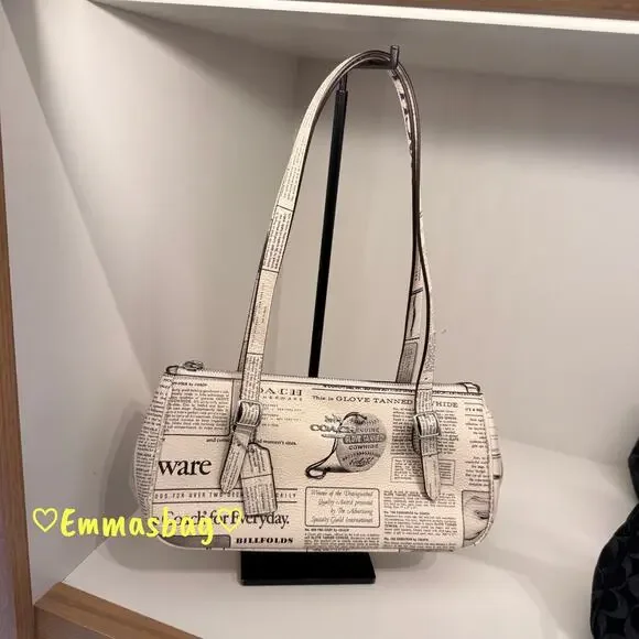 Coach Asher Shoulder Bag With Newspaper Print CDC11 pebbled leather/Chalk Multi - Picture 1 of 6